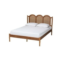 Baxton Studio Modern Walnut Brown Finished Wood Queen Size Platform Bed with Woven Rattan