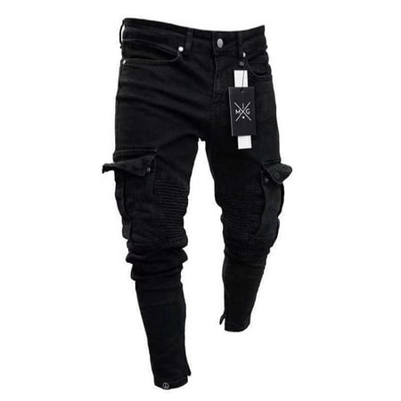 Nituyy Men Slim Jeans Casual Long Straight Legged Trousers