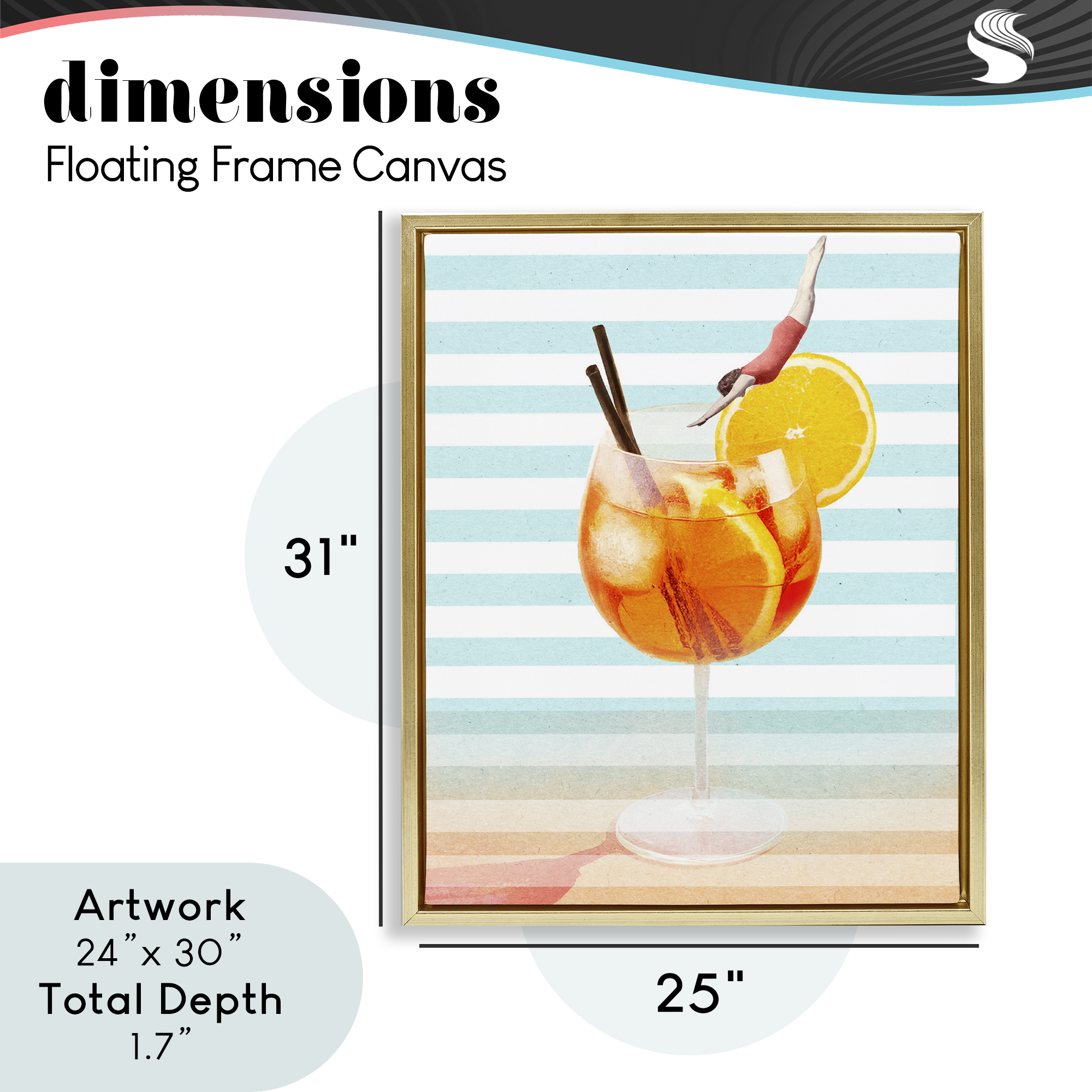 Spritz Cocktail Dive Gold Framed Floater Canvas Wall Art, design by Lil' Rue