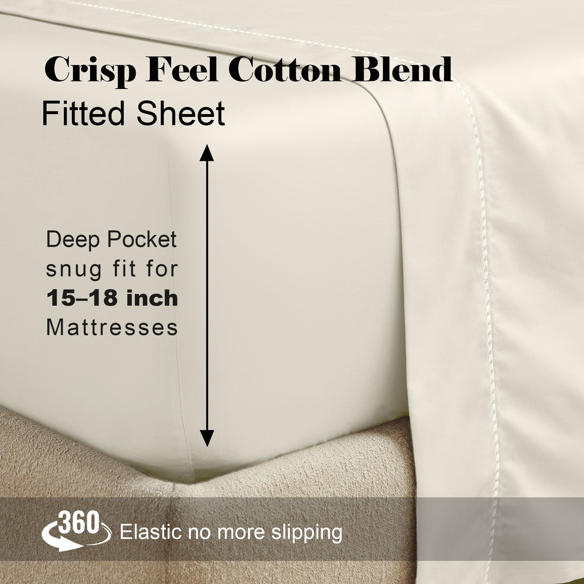 Superior Cotton Blend 600 Thread Count Dash Stitch Hem Sheet Set, California King, Ivory