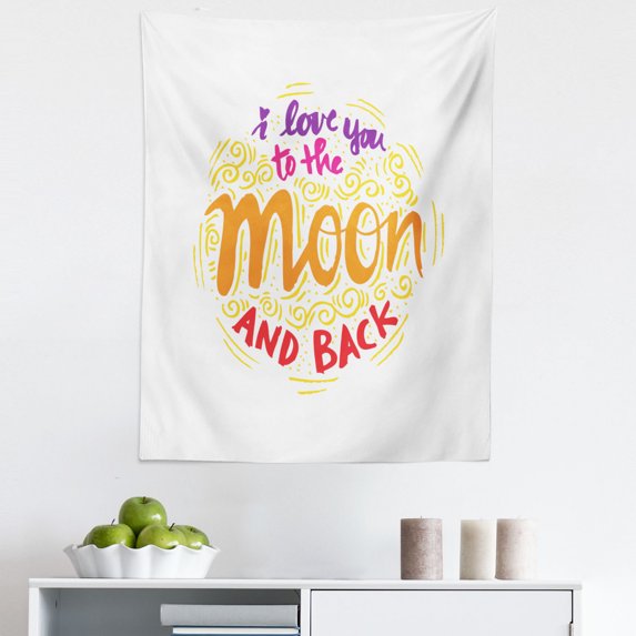 I Love You Tapestry, Forever Valentines Day Calligraphy in Tones Effects Print, Fabric Wall Hanging Decor for Bedroom Living Room Dorm, 5 Sizes, Multicolor, by Ambesonne