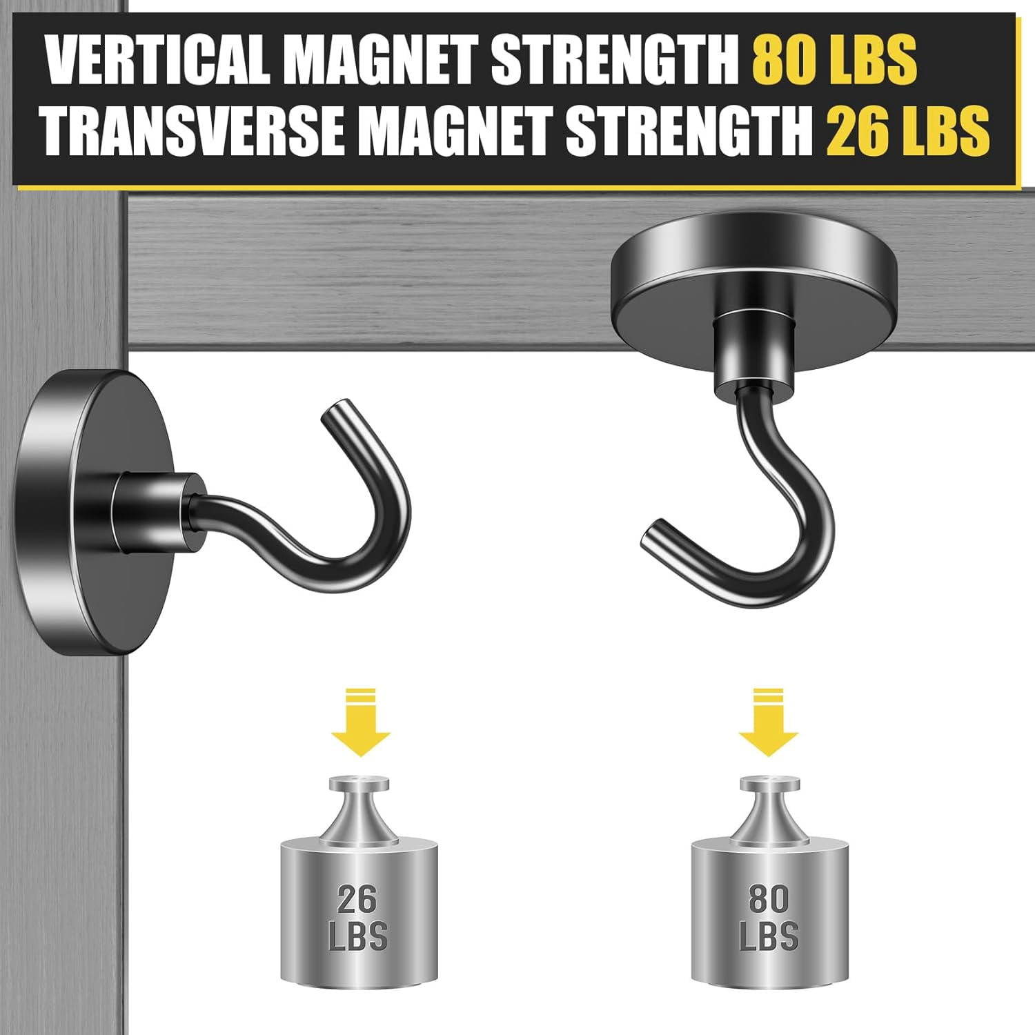 JJEAN-Magnetic Hooks Heavy Duty, 80 LBS Strong Magnetic Hook for Hanging, 20 Pack Black Magnet Hooks for Fridge, Large Magnet Hook for Cruise Accessories, Kitchen, Classroom, Garage, Wall, Travel