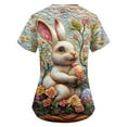 thumbnail image 6 of ADSSDQ Easter Scrub Tops Women Stretchy Vneck Short Sleeve Funny Cartoon Bunny Print Nurse Working Uniforms with 2 Pockets Beige M, 6 of 6