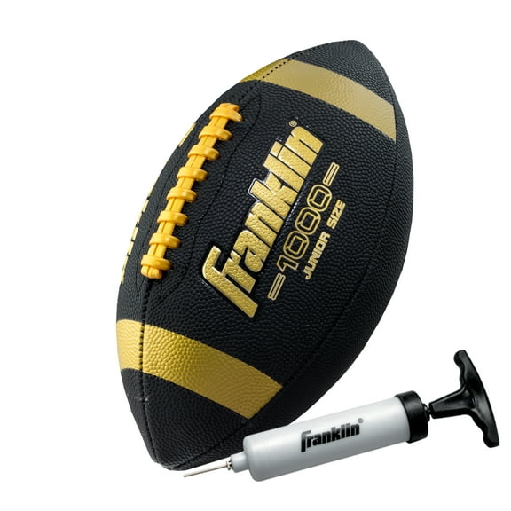 Franklin Sports Junior Footballs - Extra Grip 1000 - Black/Gold - 1 Deflated Ball w/ Pump Included