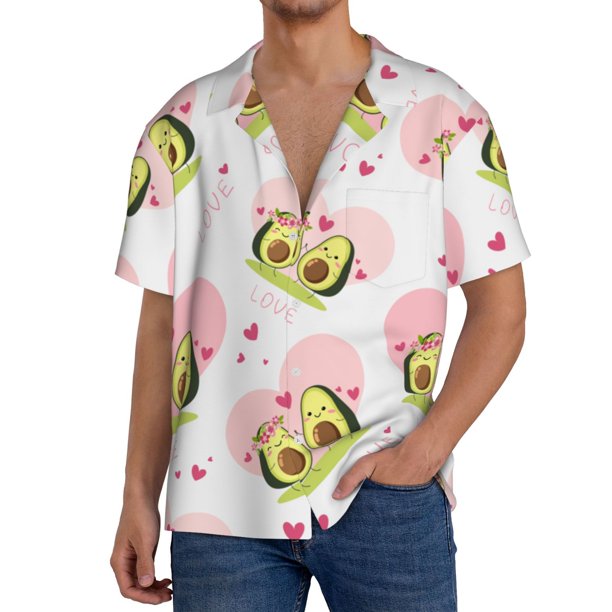 Balery Avocado Lovers Camisa Casual de Manga Corta con Botones para Hombre, Texturizada, Estilo Cubano, para Playa, Verano-Small