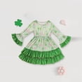 thumbnail image 2 of ZEHJUHAN Toddler Girl's Cute Party Dress Set, Clover Print Bell Sleeve A-Line Dress With Ruffle Hem For Spring Fall Green，3Y, 2 of 12