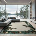thumbnail image 2 of ODIKA 8'x10' Washable Area Rug Durable, Non-Slip Fishing Country Lake Scene With Vintage Fish And Pine Border for Living Room, Under Sectional, Family, 2 of 7