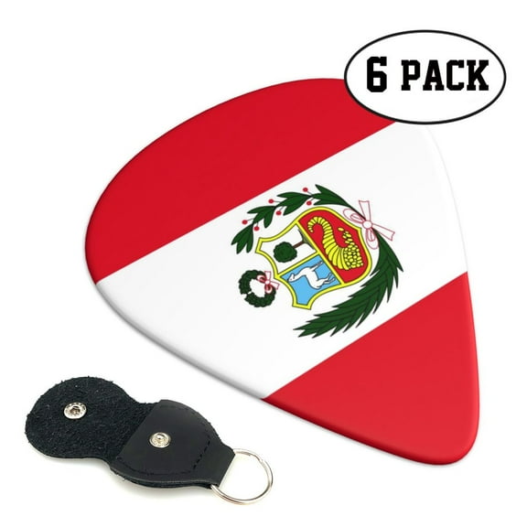 6 Pack Peru Flag Guitar Picks In Leather Picks Holder For Bass Electric Acoustic Guitars