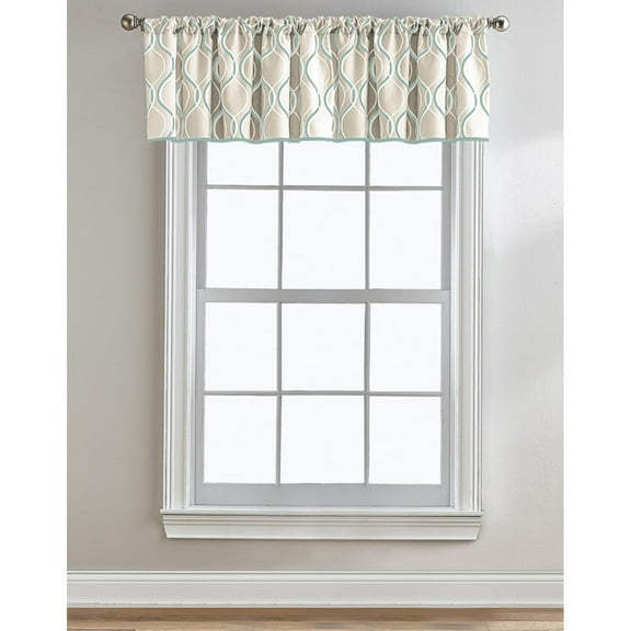 CHF Morocco Indoor Light Filtering Polyester Rod Pocket Valance, Ivory, Blue, 50" x 16", Adult