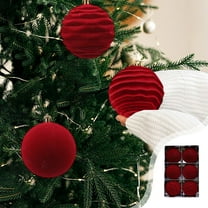 6-Pack Christmas Flocked Ball Ornaments - Shatterproof Decorative Christmas Baubles, Holiday Lightweight Reusable Elegant Ornaments for Tree Mantel Wreath Table Centerpiece Party Setup