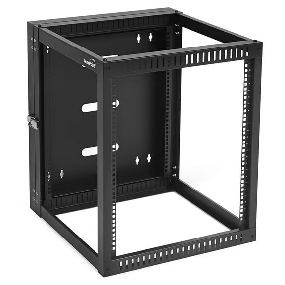 NavePoint 12U Wall Mount Server Rack with Hinged Back, 4-Post 24” Deep, Rear Swing Frame 12U Network Rack Wall Mount for 19 Inch Equipment AV IT Easy Cable Management, Black