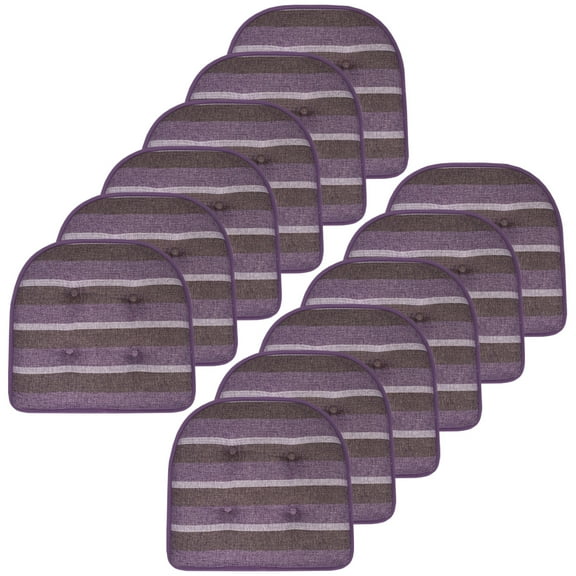 Sweet Home Collection Bradford Striped U Shaped Memory Foam Non Slip Chair Pad - Purple, 12 Pack