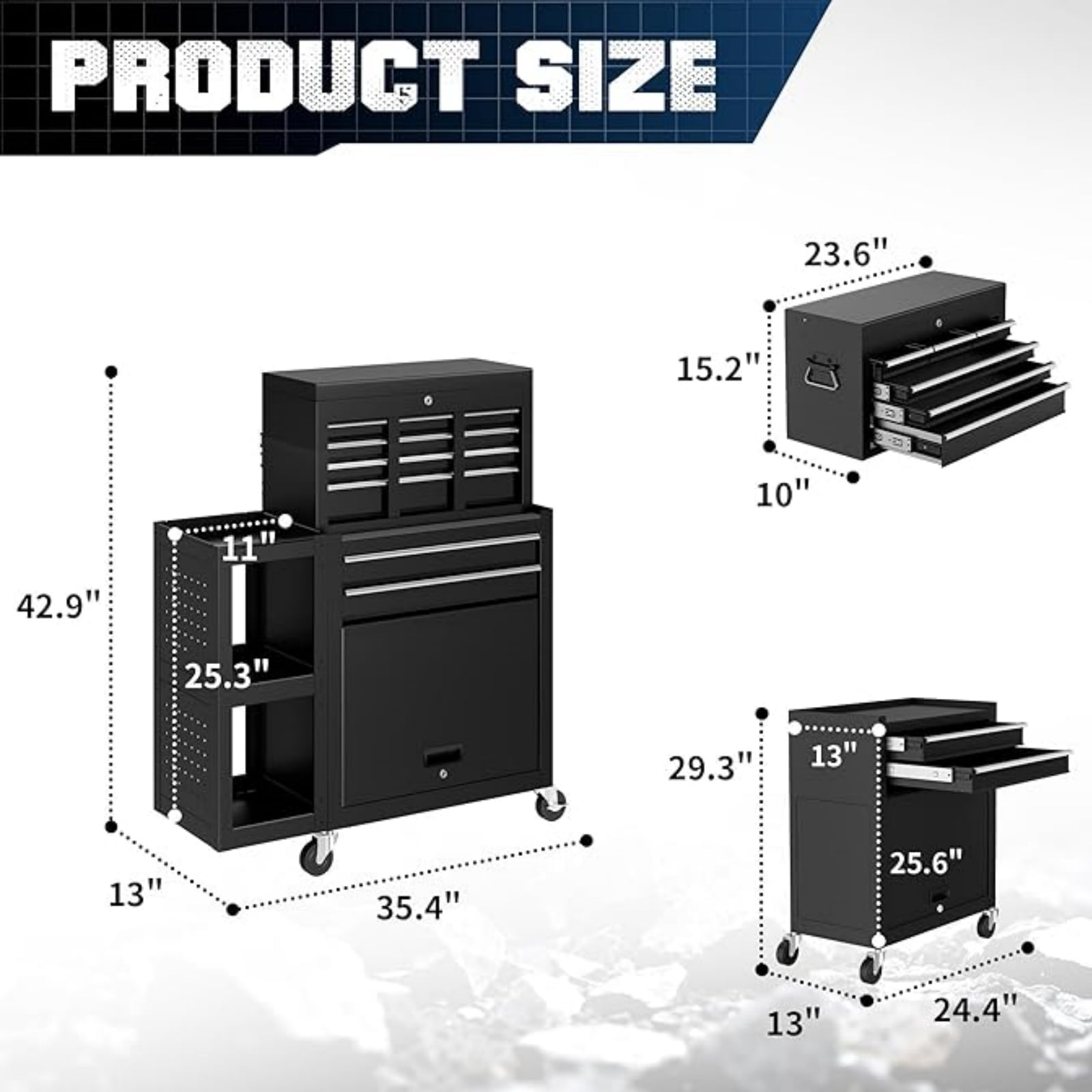 Rvchic 8-Drawer Rolling Tool Chest with Locking System & 3 Large Lockable Cabinets for Garage Workshop ,Includes Protective Mat & Side Cabinet