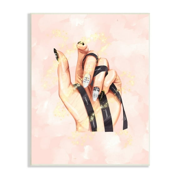 Stupell Industries Glam Nail Polish Hand Fashion Style Stars Wood Wall Art, 13 x 19, Design by Ziwei Li