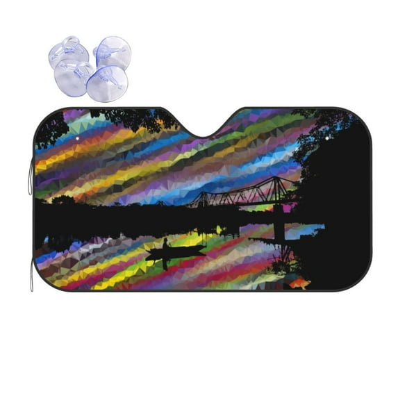 XMXY Car Sun Shade Windshield, River Landscape Psychedelic Automotive Front Window Sun Visor for Cars SUV Trucks, Medium Size