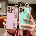 thumbnail image 5 of for iPhone 15 Pro Max Case with Adjustable Wristband Strap Kickstand Loop Heart Luxury Plating,Raised Corners Bumper Shockproof Slim Fit sturdy Anti-Scratch Cover for Women Girls,Purple, 5 of 15