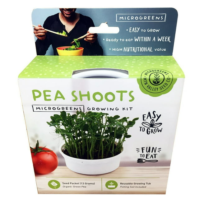 Mini Microgreens Growing Kit - Pea Shoots - Grow Your Own Organic Gourmet Micro Greens Indoors: Salad, Sandwich & Garnish - Easy & Fun - Great Gift or Stocking Stuffer