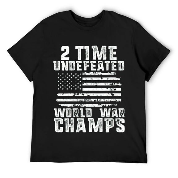 Mens Undefeated World War Champs Patriotic 4th of July American Round Neck T-Shirt Black