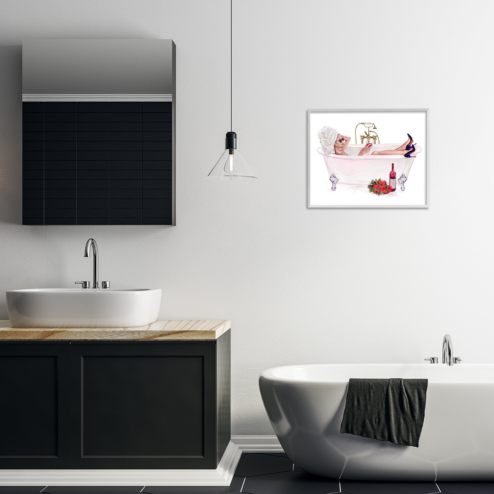 Woman with Wine Bath White Framed Giclee Art, design by Ziwei Li