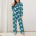 thumbnail image 2 of Honeii Blue Lotus Flower Print Women's Pajama Sets Long Sleeve Button Down Sleepwear Nightwear Soft Pjs Lounge Sets 2PCS-X-Large, 2 of 7