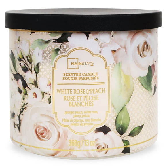 Mainstays 3-Wick Candle White Rose & Peach Fragrance, 13-Ounce