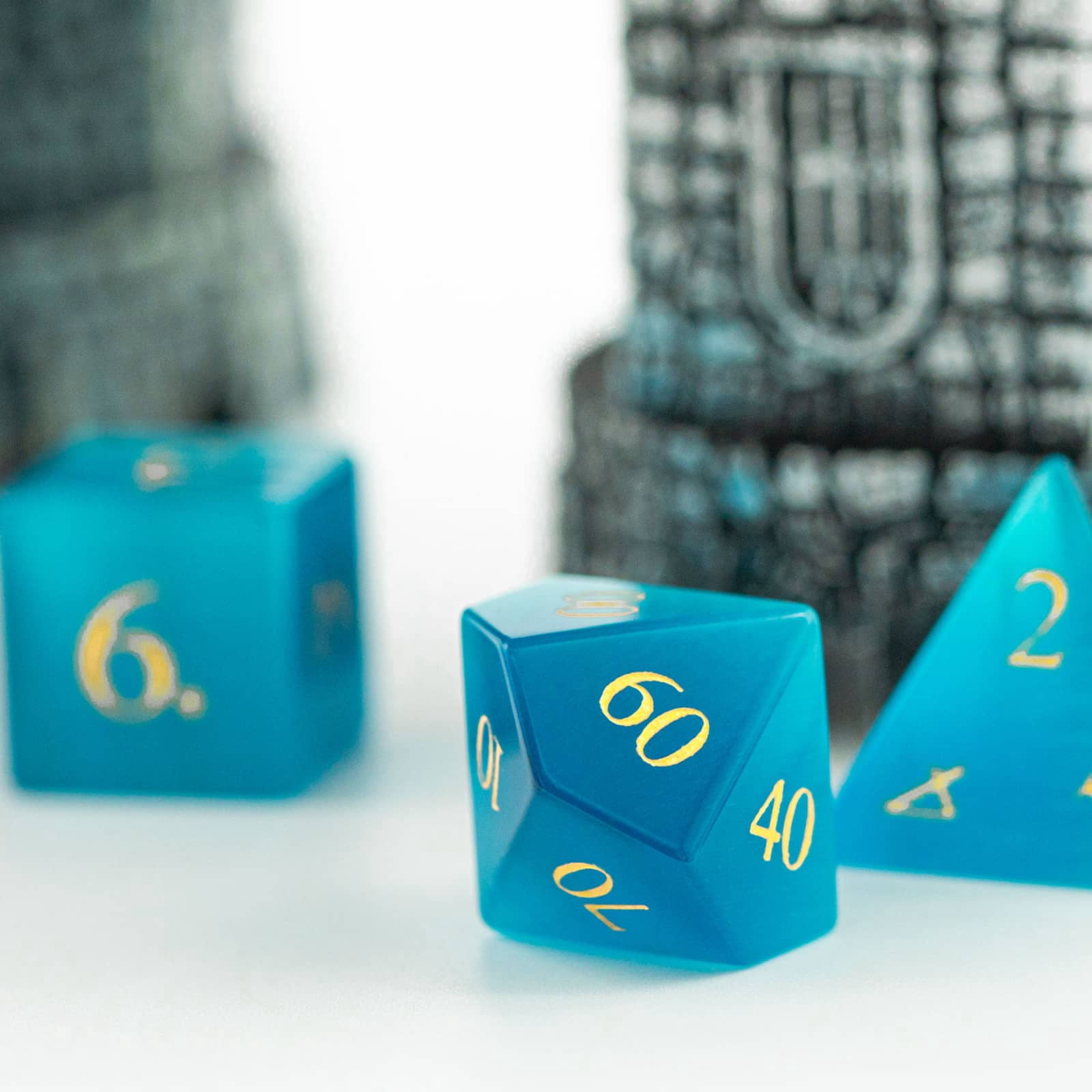 Cusdie Set of 7 Handmade Stone Dice, 16mm Polyhedral Stone D&D Dice Set with Leather Box, DND Dices for Collection
