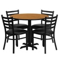 thumbnail image 1 of 36'' Round Black Laminate Table Set with X-Base and 4 Ladder Back Metal Chairs - Burgundy Vinyl Seat, 1 of 3