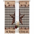 thumbnail image 2 of Texas Star Plaid Semi Sheer Window Curtains 108 Inches Long, Farmhouse Black Brown Texas Vintage Rod Pocket Voile Silky Chiffon Curtain Light Filtering Drapes for Living Room, 52"x108", 2 Panels, 2 of 9