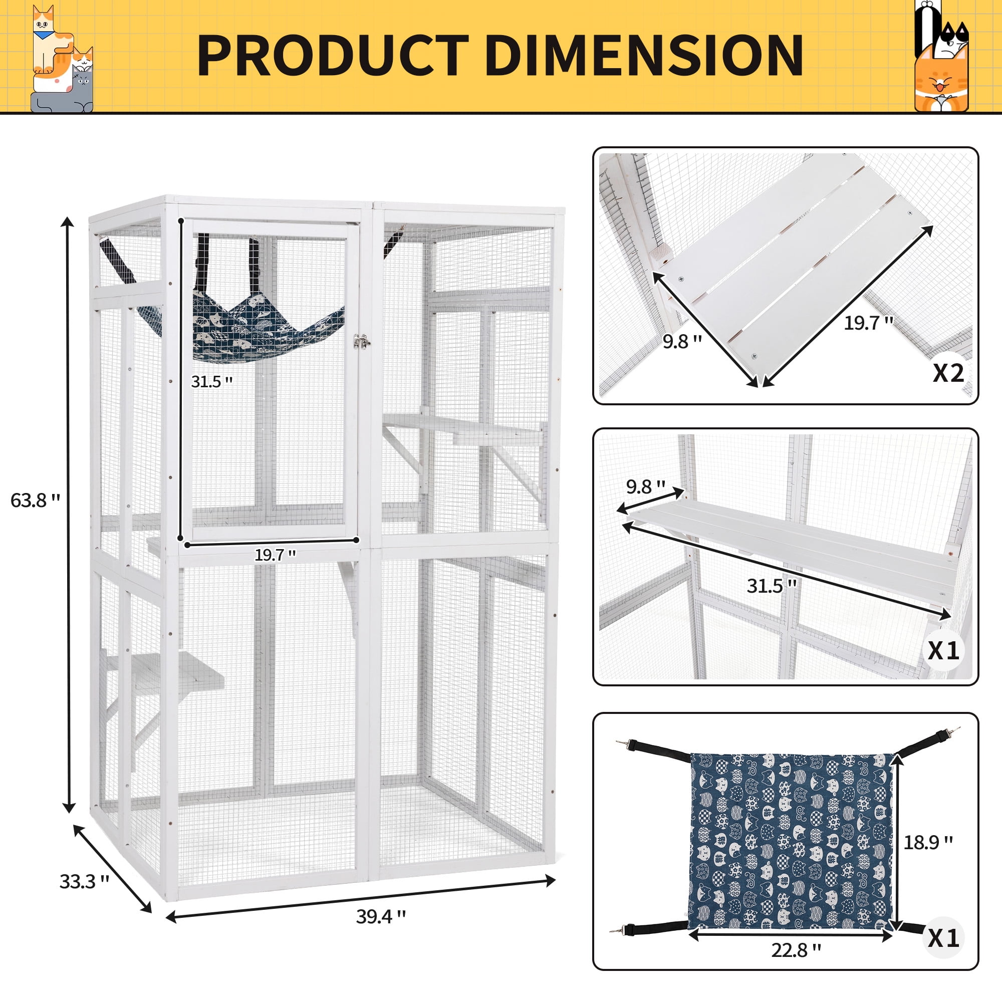 COZIWOW Catio Outdoor Cat Enclosure Window Access, Wooden Cat House Cage Indoor， White