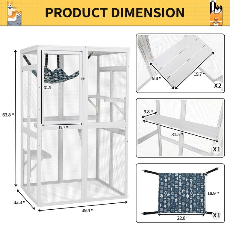 COZIWOW Catio Outdoor Cat Enclosure Window Access Wooden Cat House Cage Indoor White