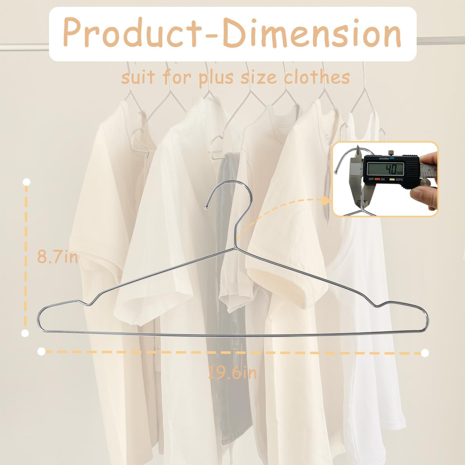 Extra Wide Wire Hangers for Plus Size Clothes, 19.6 Inch Stainless Steel Plus Size Hangers Ideal for XL, XXL Shirts. Silver. 50pk.