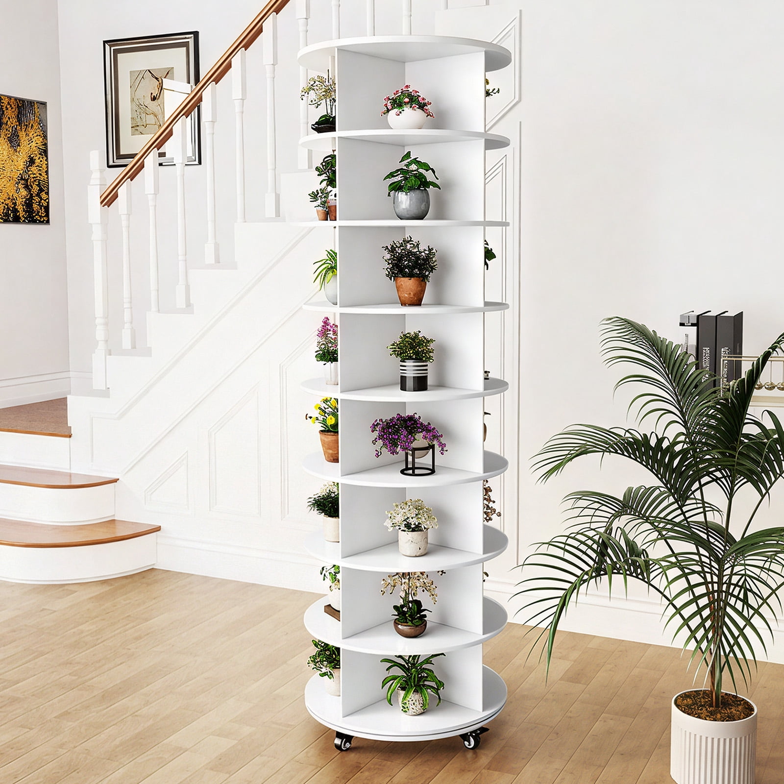 AECOJOY 8-Tier Rotating Shoe Rack with 4 Casters, 360° Spinning Organizer for Closet Storage, White