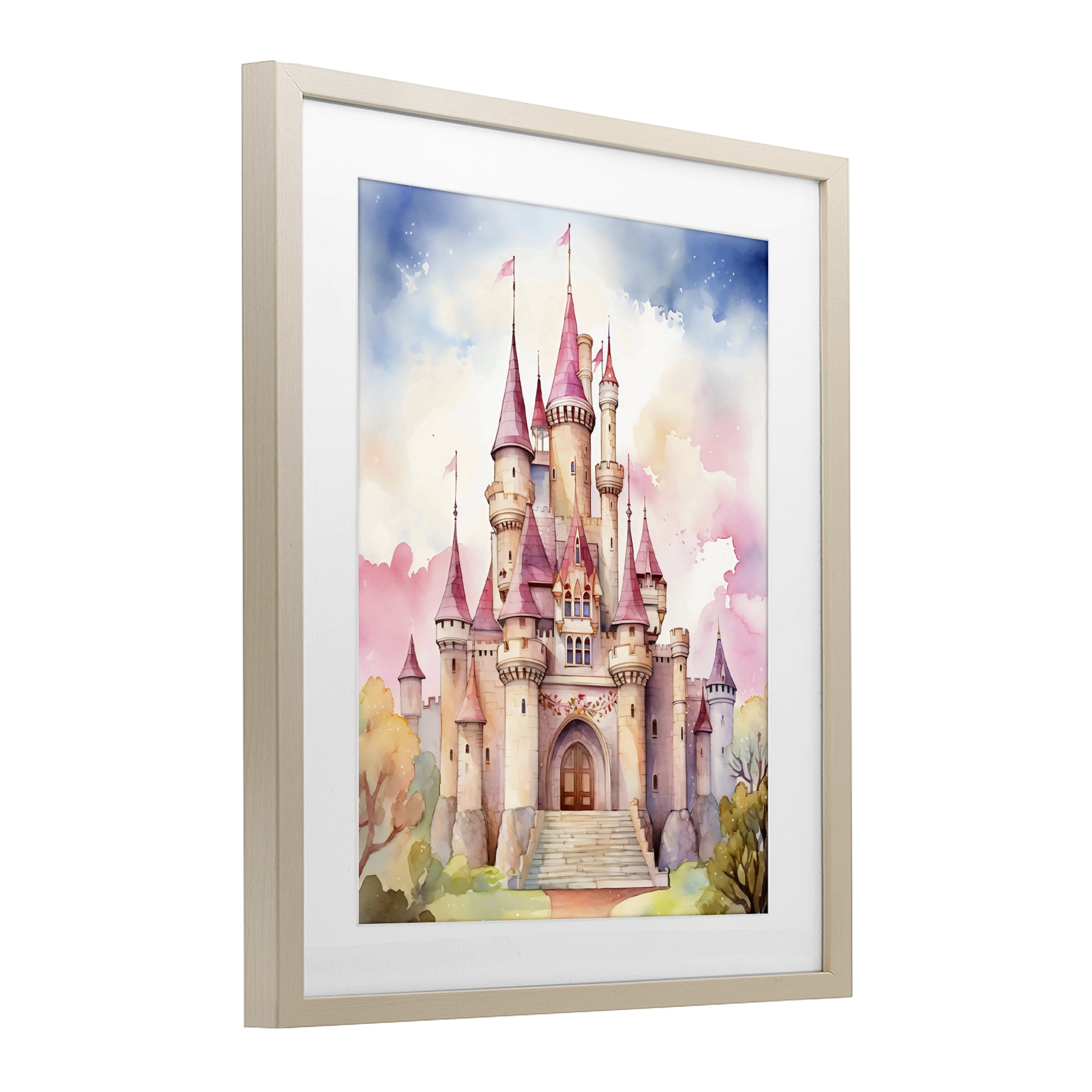 Stupell Industries Princess Castle Watercolor Portrait Birch Framed Print Under Glass, design by Creative Studio