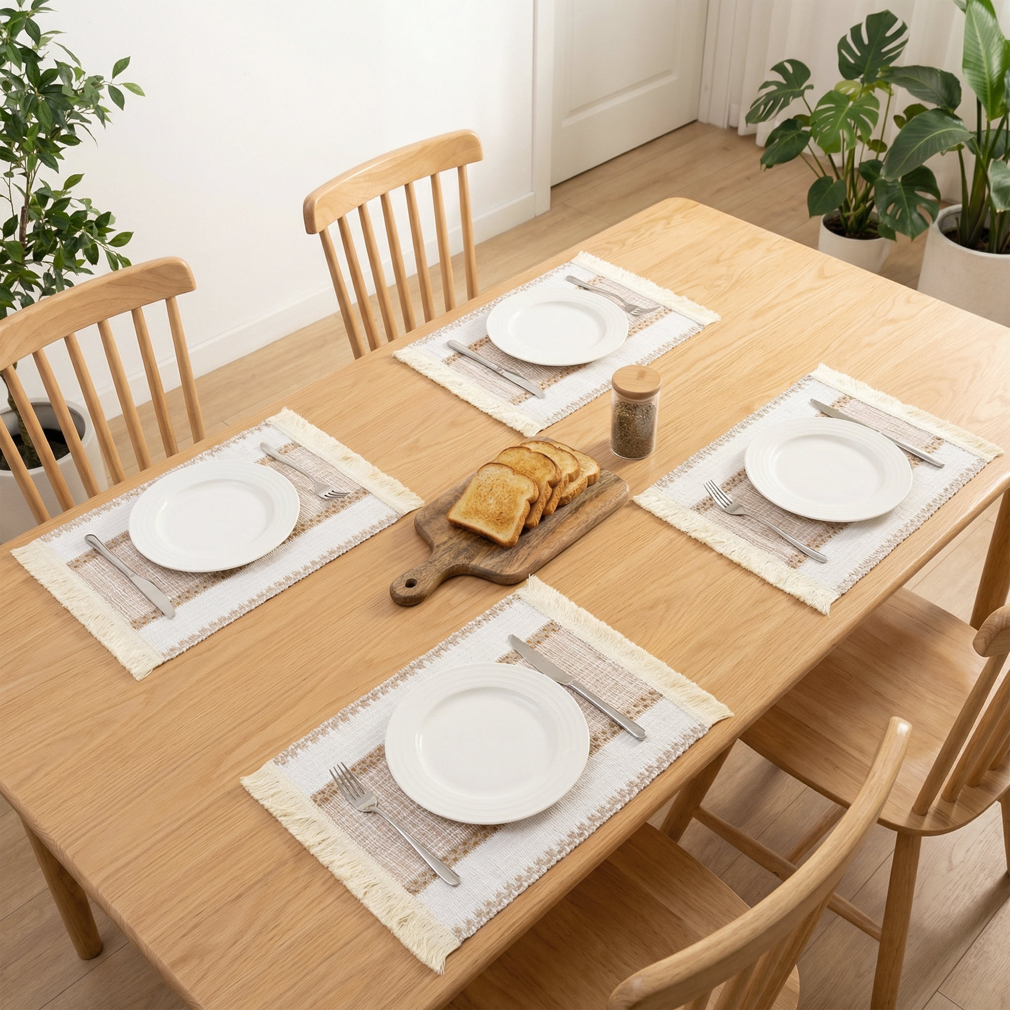 Unique Bargains Farmhouse Placemats 6pcs Placemats Brown 19.7"x11.8"