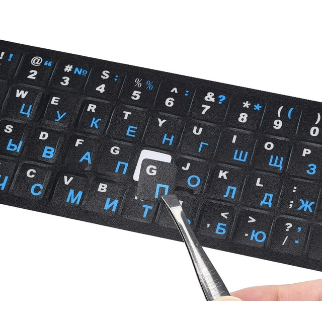 2 Pegatinas De Teclado Ruso, Pegatinas De Letras De Teclado Cirílico, Fondo Negro Con Letras Azules/Blancas, Pegatinas De Letras De Teclado Para Portátil, Portátil, Teclado De Computadora De Escritori