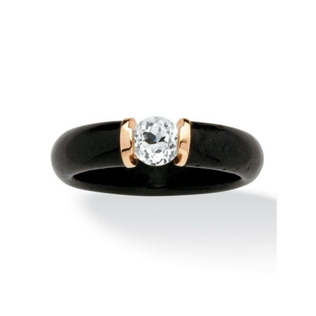 Jade White Gold Ring - .56 TCW Black Jade and White Topaz Ring in 10k Gold