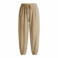 thumbnail image 4 of ZLBDYG Girls Pants Linen Summer Casual Capri Pant Drawstring Elastic High Waist Wide Leg Cropped Trouser Pockets Loose Gauze Pants, 4 of 4