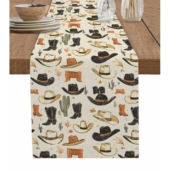 Boanket Western Cowboy Table Runner - 72 Inch Long, Kitchen Dining Table Runner Dresser Scarves, Country Vintage Art Boots Desert Farmhouse Decor for Coffee Tables Wedding Party Banquet