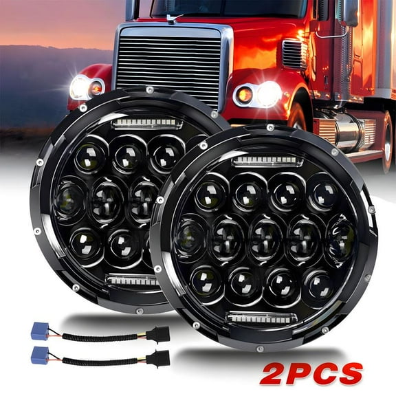 Pair 7" Round LED Headlights Hi/Lo Beam Lights for Freightliner Century Class
