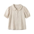 thumbnail image 5 of Favoffer Women's Linen Blouse Solid Color Button Peter Pan Collar Lantern Short Sleeve Casual Loose Summer Tank Top for Office Street Daily Wear, 5 of 7