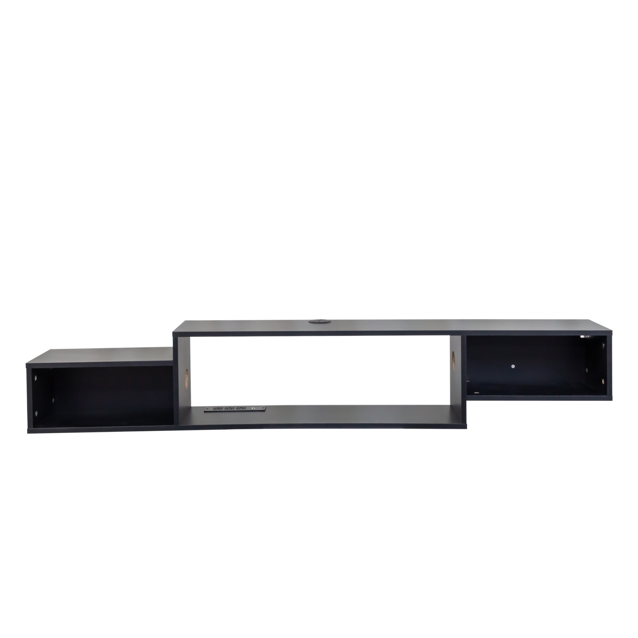 Noble House Brynn 65.35" Floating TV Stand, 20-Color LED with Remote, Charging Station, Wall-Mounted Shelf, Black