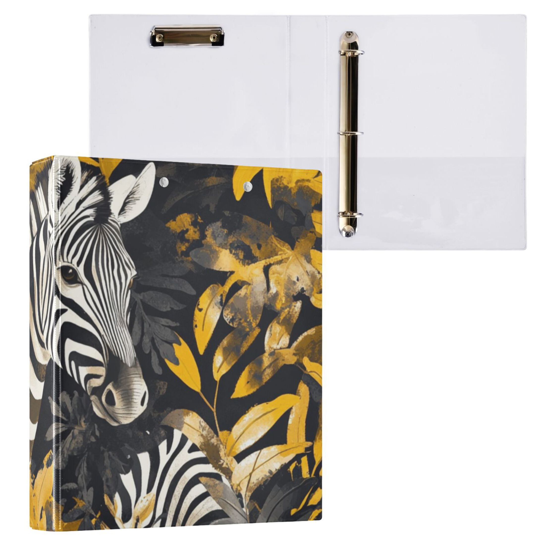 Zebras Leaves 3 Ring Binders 1.5 inch Hardcover File Folders with Interior Pockets A4 Size Organizer for School Office Hospital