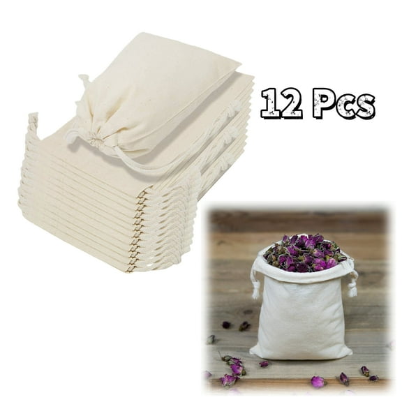 WuPing 12 Pack Cotton Bags 6'' x 8'' Reusable Eco Bags Vagetable Fruit Bags with Drawstrings for Shopping & Storage