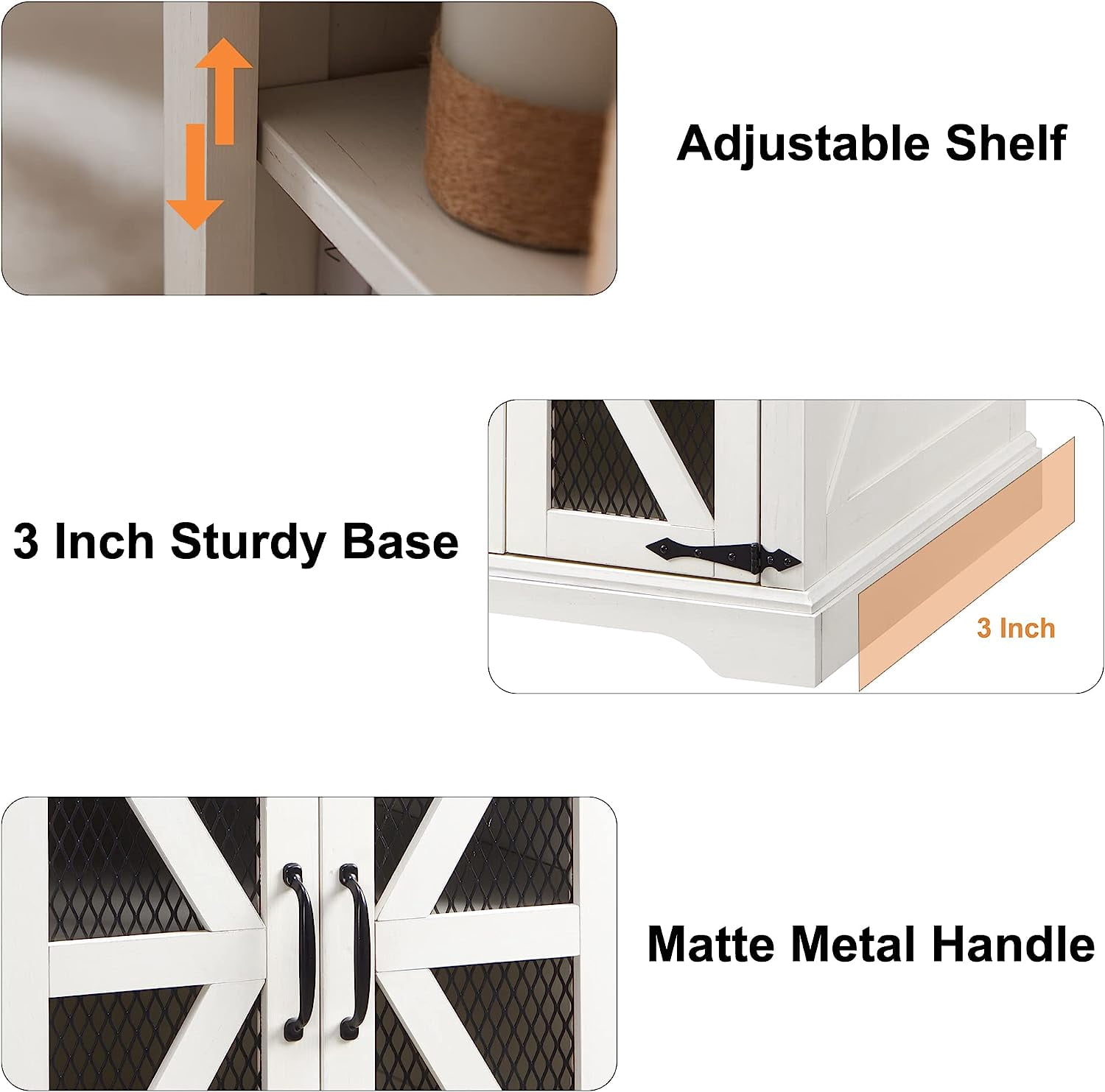 T4TREAM Farmhouse End Table with Charging Station, Side Table with Mesh Door & Storage Shelf Nightstand for Living Room Bedroom, White,Wood Tabletop
