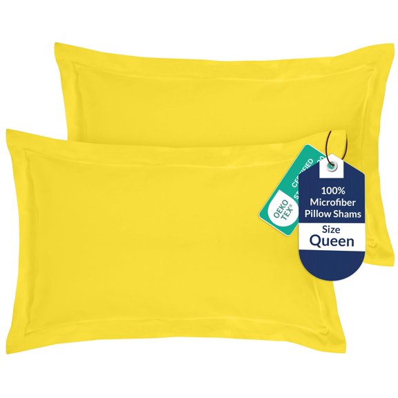 Royale Linens Pillow Shams 2 Pack Queen Size 20x30 Inch - Brushed 1800 Microfiber - Bed Pillow Shams, Wrinkle Resistant Super Soft and Cozy - Back Overlap Closure - Oxford Pillowcase (Queen, Yellow)
