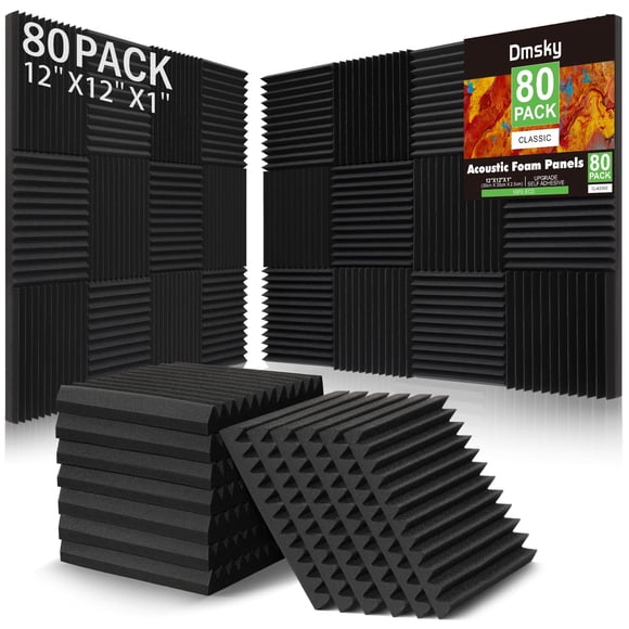 80 Panneaux en Mousse Acoustique, 1"X 12 Pouces X 12 Pouces Panneaux en Mousse Insonorisés-Haute Densité Panneaux Absorbants, Résistants au Feu Insonorisés