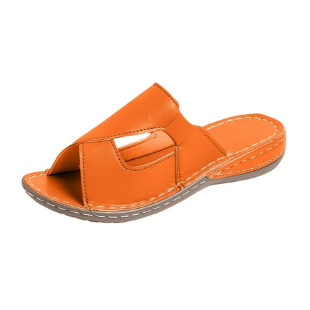 

YOTAMI Clearance Sandals for Women Summer Walking Sandals Hollow Out Casual Sandals Arch Support Non-Slip Soft Sole Shoes Beach Vacation Sandals Orange Size 5.5