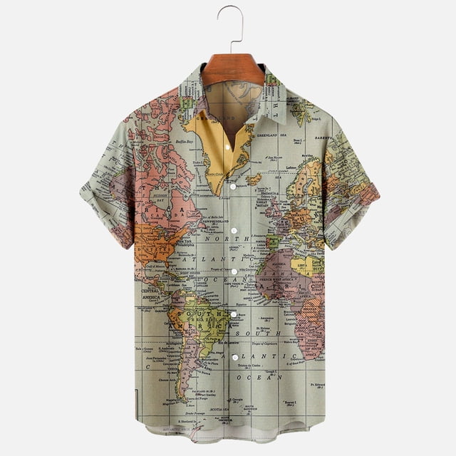 DPTALR Men Casual Non-positioning Printing Buttons Beach Turndown Short Sleeve Shirt Blouse