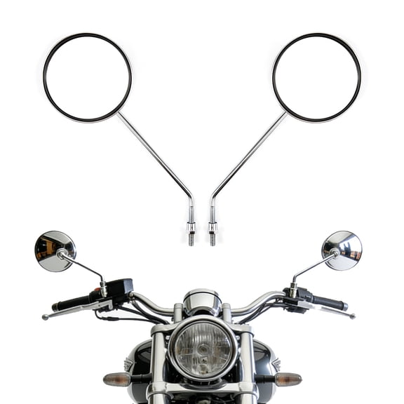 Universal 8mm Chrome Motorcycle Rearview Mirrors for Handlebars, Adjustable Round Side Mirror for Motocross, Scooter, E-bike, Dirt Bike, and Racing Motorbike Accessories
