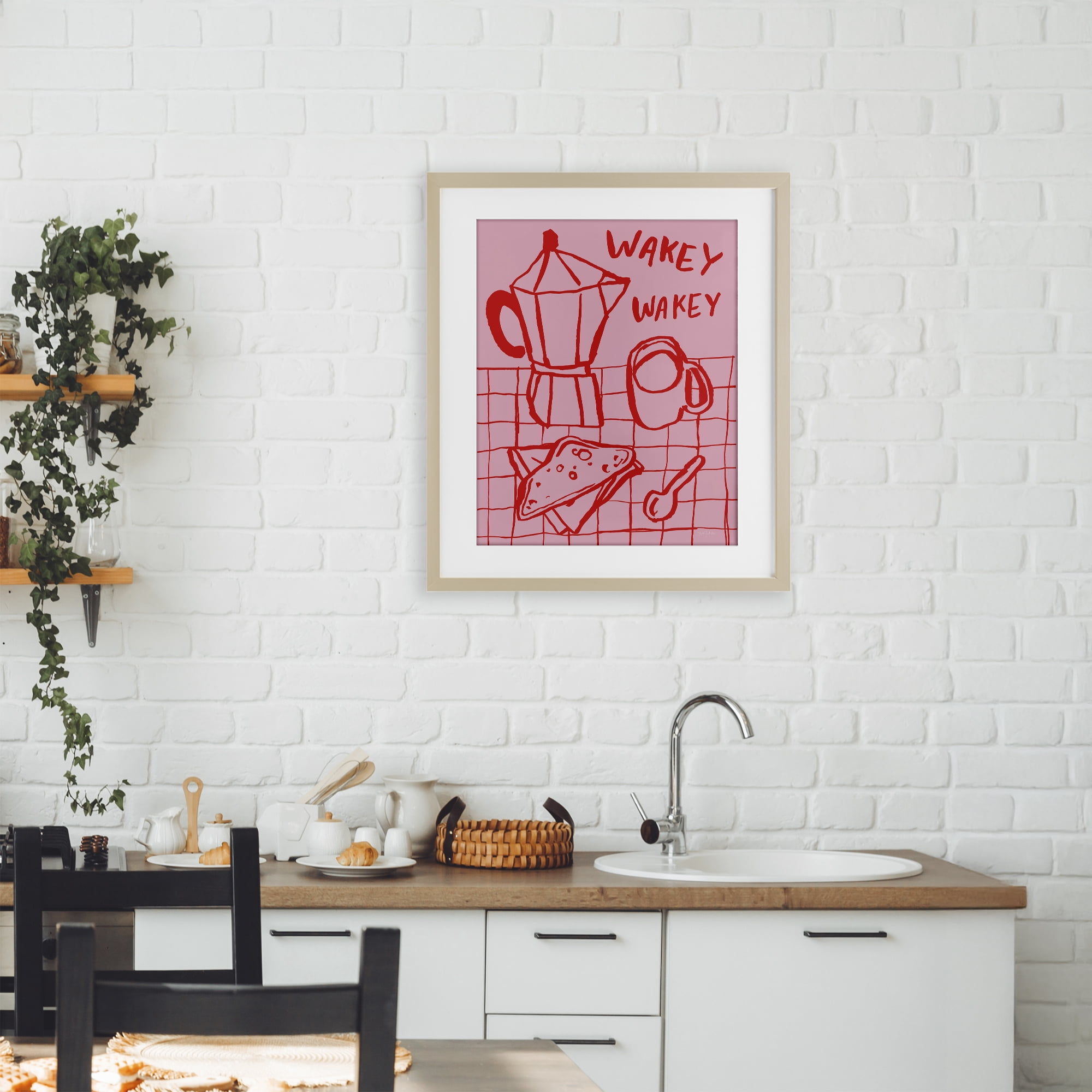 Stupell Industries Wakey Breakfast Doodles Birch Framed Print Under Glass, design by Jenaya Jackson